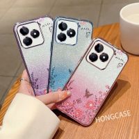 เคสสำหรับ Realme C53 C55 C35 C33 4G NFC RealmeC53ชุบ2023 2022สวนลับเคสโทรศัพท์ไล่ระดับสีแววที่ชัดเจนฝาป้องกันการตกหล่นแวววาว