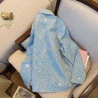 ∏♦2022 Autumn New Style National Trendy Design Sense Heavy Industry Sequins Blue Jacket Men Women Street Coup