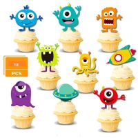 18 Pcs Little Monster Cupcake Toppers Monster Bash Cake Toppers for Baby Shower Birthday Party Monster Themed Party Decorations