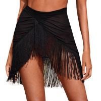 FN946N Women Bikini Cover Ups Beach Dress Black Tassel Perspective Bikini Wraps Skirt Beachwear Summer Bathing Suit Swimsuits