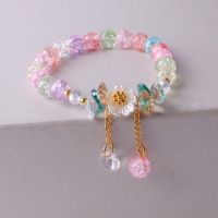 Korean Colorful Crystal Beaded Bracelet for Women Bohemian Shell Daisy Flower Pendant Elastic Bracelets Party Wedding Jewelry