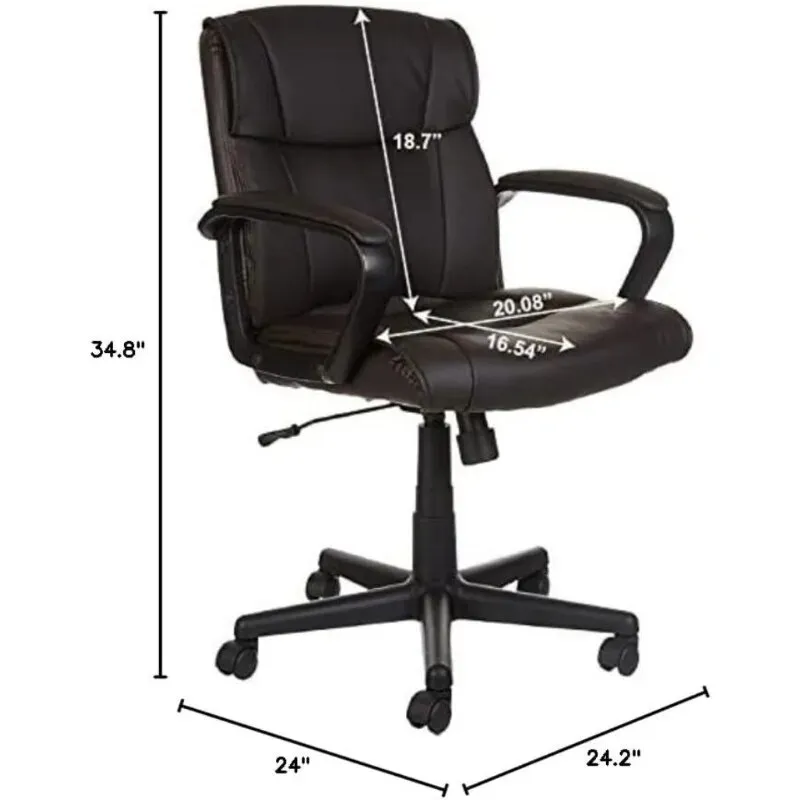 Basics Padded Office Desk Chair with Armrests, Adjustable  Height/Tilt, 360-Degree Swivel, 275 Pound Capacity, 24 x 24.2 x 34.8  Inches, Black