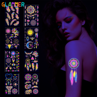 [Glammer] สร้อยคอกันน้ำกันเหงื่อสติกเกอร์รอยสักเรืองแสงขนนกที่มีดวงอาทิตย์ดวงจันทร์จับวัว [พร้อมส่ง]