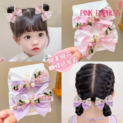 Pearl Embroidered Lace Flower Bow Hair Clip Exquisite Hairpin