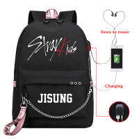 ใหม่ Stray เด็กโรงเรียนกระเป๋าสำหรับวัยรุ่นชายหญิง Bookbag สีดำ Usb ชาร์จกระเป๋าเป้สะพายหลังเกาหลีทีมซิป Kpop กระเป๋าเป้สะพายหลัง