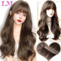 LM Women Synthetic Wig Heat-resistant Long Curly Big Wave Wig With Bangs Black / Brown / Flax Grey Cosplay Wigs