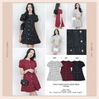 ขาว/แดง/ดำ SLYQ TINKLE TWEED SHORT SLEEVE DRESS ? ชุดเดรสสั้นแขนตุ๊กตา ผ้าทวีด ผ้าทอวิ้งๆ