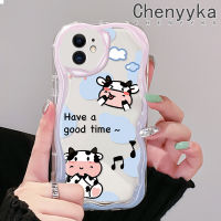 เคส Chenyyka สำหรับ iPhone 11 11 Pro 11 Pro Max เคสลายการ์ตูนวัวน่ารักลายดีไซน์ใหม่เนื้อครีมลูกคลื่นนุ่มเคสมือถือกันกระแทกแบบใสโปร่งใสลายกล้องถ่ายรูปเรียบง่ายอ่อนโยนฝาครอบป้องกัน