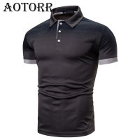 2022 New Men Turn-Down Collar Tshirts Summer High Quality Casual Daily Short Sleeve Mens Patchwork Slim Fit Breathable Clothing