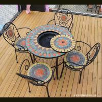 Spot parcel post Outdoor Barbecue Table Courtyard Household Mosaic Iron Barbecue Stove Outdoor Dining Table and Chair round Carbon Baking Table and Chair Combination