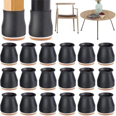◑ 24pcs Silicone Desk Chair Leg Protectors with EVA Felt Elastic Leg Cover Pad for Protecting Hardwood Floors Scratches and Noise
