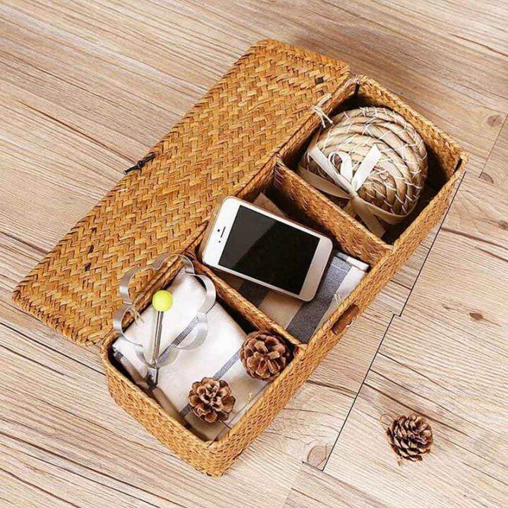 2pcs-storage-basket-hand-woven-creative-rice-table-coffee-table-storage-basket-with-lid