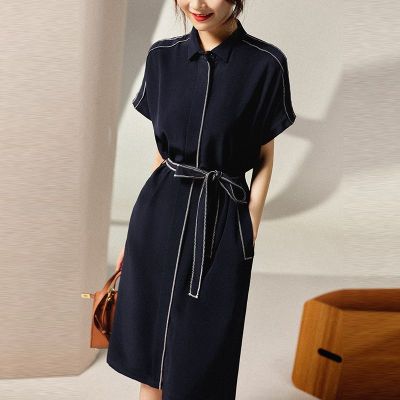 CODHigh-end acetate top-stitched shirt dress women 2023 summer new French retro light luxury skirt