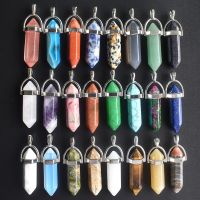 Wholesale 24pcslot 2020 high quality assorted natural stone mixed pillar charms chakra Pendants &amp; necklaces for making free