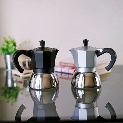 (4cup/200ml) เครื่องชงกาแฟ  กาต้มกาแฟ มอคค่าพอท ฐานสแตนเลส Stainless Moka Pot ใช้ได้กับเตาแก๊ส, เตาไฟฟ้า และเตาแม่เหล็กไฟฟ้า