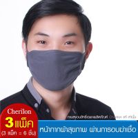 [3 แพ็ค = 6 ชิ้น] Cherilon หน้ากากผ้า นุ่ม ใส่สบาย ผ่านการอบฆ่าเชื้อ มีที่ใส่แผ่นกรอง กันฝุ่น ละอองไอจาม 3 สี NSB-DM03-DGF (3 P)