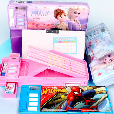 Aisha กล่องใส่เครื่องเขียนดิสนีย์ Frozen Princess เด็กนักเรียนหญิงมัลติฟังก์ชั่สองด้านกล่องดินสอพับ Sophie