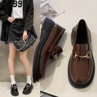 British retro golden horsebit show mouth round toe thick-soled loafer sm leather shoes womens sgle shoes womens s whole 23