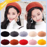 MINBAOYU196810 สีทึบทึบ หมวกเบเร่ต์ขนสัตว์ ขนสัตว์หนาขึ้น อบอุ่นและอบอุ่น หมวกจิตรกรหญิง ภาษาฝรั่งเศสคำ 10สี หมวกบีนนี่ หญิงหญิงหญิง