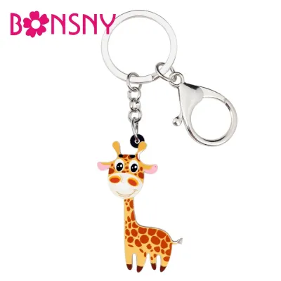 Bonsny Acrylic Sweet Smile Giraffe Key Chains Keychain Rings Anime Jewelry For Women Girls Teen Gift Pendant Handbag Car Charms
