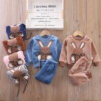 Flannel Fleece Pajama 2Pcs Winter Plus Velvet Clothing Sets New Baby Boy Girl Outfits Kids Thick Warm Children Cartoon Sleepwear