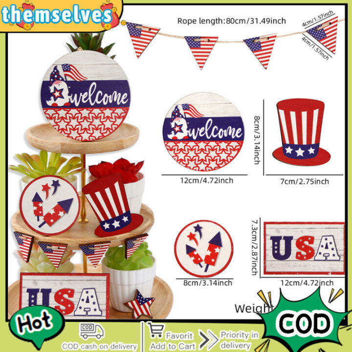 Hiasan meja rumah Hari Kemerdekaan Amerika Serikat, ornamen kayu