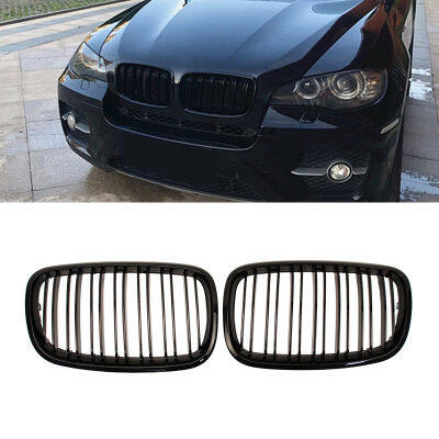 กลอสสีดำรถกันชนไตกระจังหน้าย่างคู่ Slat ตะแกรงสำหรับ BMW X6 E70 E71 2008-2013อัตโนมัติกลอสสีดำเตาย่าง