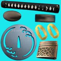 Metal Crafts Iron Sword Guard for Japanese KatanaWakizashiTanto Set Fittings Tsuba+Menuki+Fuchi+Kashira+Handle+Habaki+Seppa