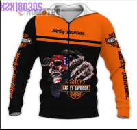 Cool Skull Harley-Davidson Eagle Logos American Flag Mask 3D Hoodie All Over Printed