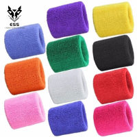 【ESS】2ชิ้นที่มีสีสันผ้าฝ้าย Unisex กีฬา Sweatband สายรัดข้อมือป้องกันวิ่งแบดมินตันบาสเกตบอลรั้งเทอร์รี่ผ้าเหงื่อวง