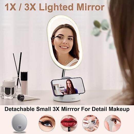 Wireless Charging Makeup Mirror LED Lighted Vanity Mirror, with 8.27 ...