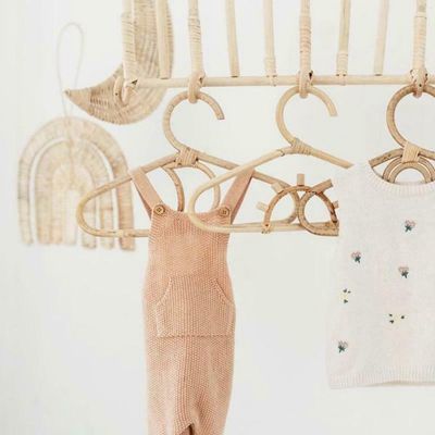 Rattan Wall Hooks Kids Garments Organizer Rack Clothes Hat Hanging Hook Rattan Hanger