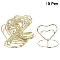 10pcs Heart Shape Place Memo Holder Lovely Wire Table Number Holders with Base for Restaurant Wedding Banquet (Golden)