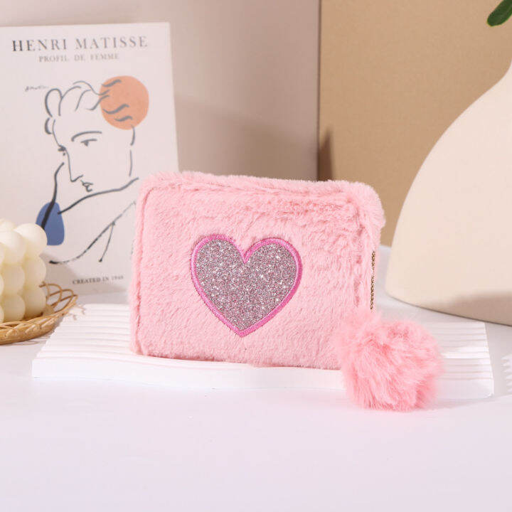 womens-short-wallet-money-bags-for-women-kawai-plush-wallet-heart-shaped-coin-pouch-zipper-coin-purse