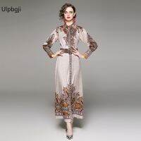 Fashion Waist Trimming Slimming Positioning Printed Cardigan Dress with Belt