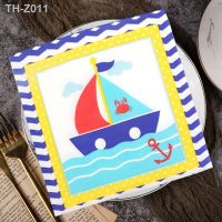 ✿卍◆ Sailboat Beach Theme Party Supplies Disposable Beach Boat Napkins for Kids Birthday Pool Summer Baby Shower Party Tableware