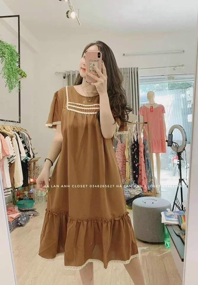 Đầm bầu thiết kế - Váy bầu công sở dáng suông cổ bèo, dáng dài qua gối. Màu  hồng dễ thương MB224 | Shopee Việt Nam