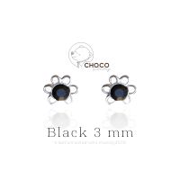 (S925) Black 3 mm ต่างหูดอกไม้มินิมอลเงินแท้เพชร CZ Flower Sterling Silver Stud Earring