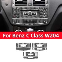 สำหรับรถเบนซ์ W204 2007-2013 C-Class,การควบคุมกลางซีดีรถวิทยุแผงปุ่มรถแข่งตกแต่งฝาครอบสติกเกอร์ตกแต่งคาร์บอนไฟเบอร์