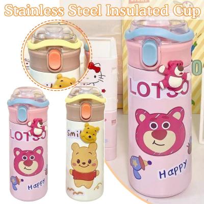 Portable Simple Cup INS Style High-value Insulated Stainless Mug Cute Stickers Straw 500ml With With Insulation Steel Cup V2D1