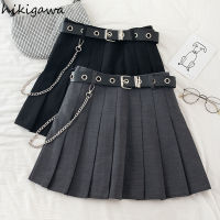 Hikigawa Y2K Skirt for Women Japan Faldas Mujer Moda 2022 A Line Mini Skirts Female Chain High Waist Gothic Skirts Women Clothes