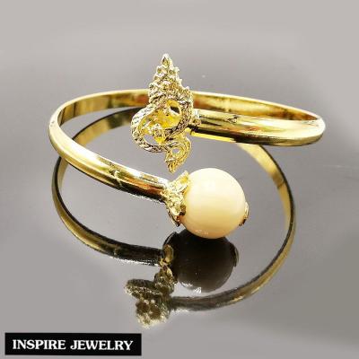 Inspire Jewelry , กำไลพญานาค ประดับด้วยกระดูกช้างกลม ตัวเรือนหุ้มทอง 100% 24K นำโชค เสริมดวง ปรับขนาดได้ (ปรับรูปแบบเศียรพญานาค)