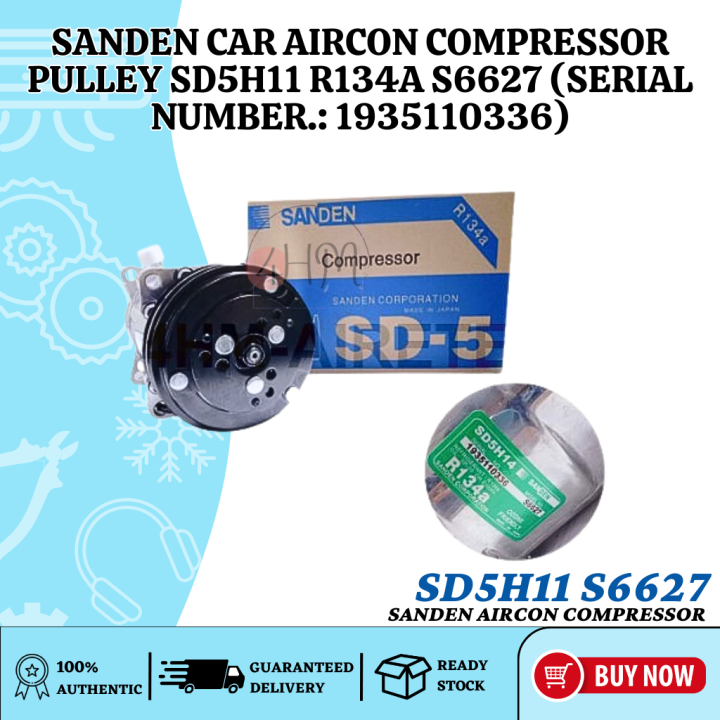 FOURHMC ORIGINAL SANDEN CAR AIRCON COMPRESSOR PULLEY SD5H11 R134A S6627