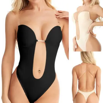 Backless Body Shaper Bra, Sexy Seamless Thong Full Bodysuits For  Women,women Plunging Deep V-neck Strapless Backless Bodysuit,with Built-in  Bra