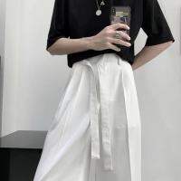 【cw】Harajuku Fashion Mens Pants Casual Wide leg Oversize Pants With Belt Korean Style Streetwear Trousers For Men Soild Color White