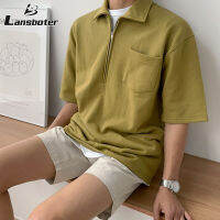 Lansboter ปกแขนสั้นวินเทจของผู้ชายเสื้อโปโลคอโปโลแขนสั้นน้ำหนักเกิน