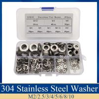 400Pcs/box 304 Stainless Steel Flat Washer Assortment Set M2/2.5/3/4/5/6/8/10 Metal Lock Washer Abrasion Resistance Nails Screws  Fasteners