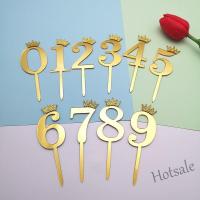 【Ready Stock】 ✼☃ E05 0-9 Numbers Cake Toppers Happy Birthday Cute Crown Number Cake Flag Acrylic Cupcake Topper Birthday Party Cake