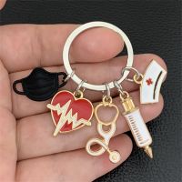 Medical Tool Doctor Keychain Heartbeat Stethoscope Syringe Nurse Cap Key Ring Nurse Gift Handmade Jewelry Bag Ornaments Charm