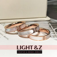 LIGHT &amp; Z Mother-Of-Pearl Ring Ins ไม่จางหาย S925เงินแฟชั่นแหวนเพชรเรียบง่ายสีโรสโกลด์แหวนเรียบง่าย